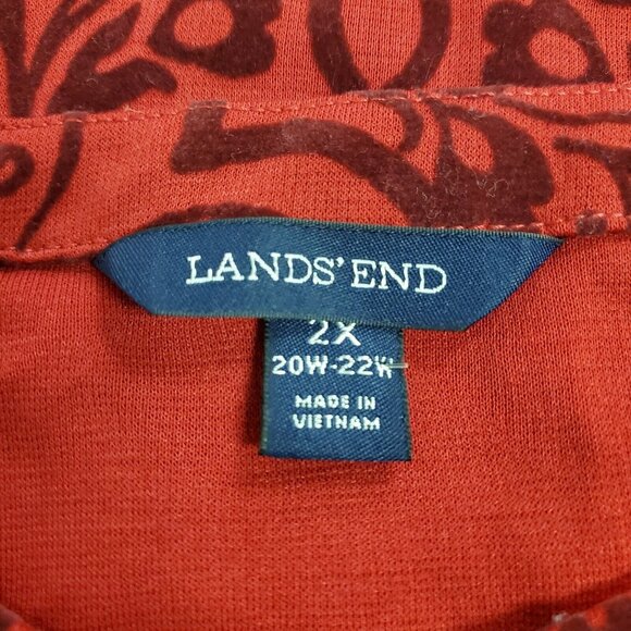Lands End Womens Whimsigoth Velvet Burnout Top Size 2X Red Bow Keyhole Holiday - Picture 4 of 9